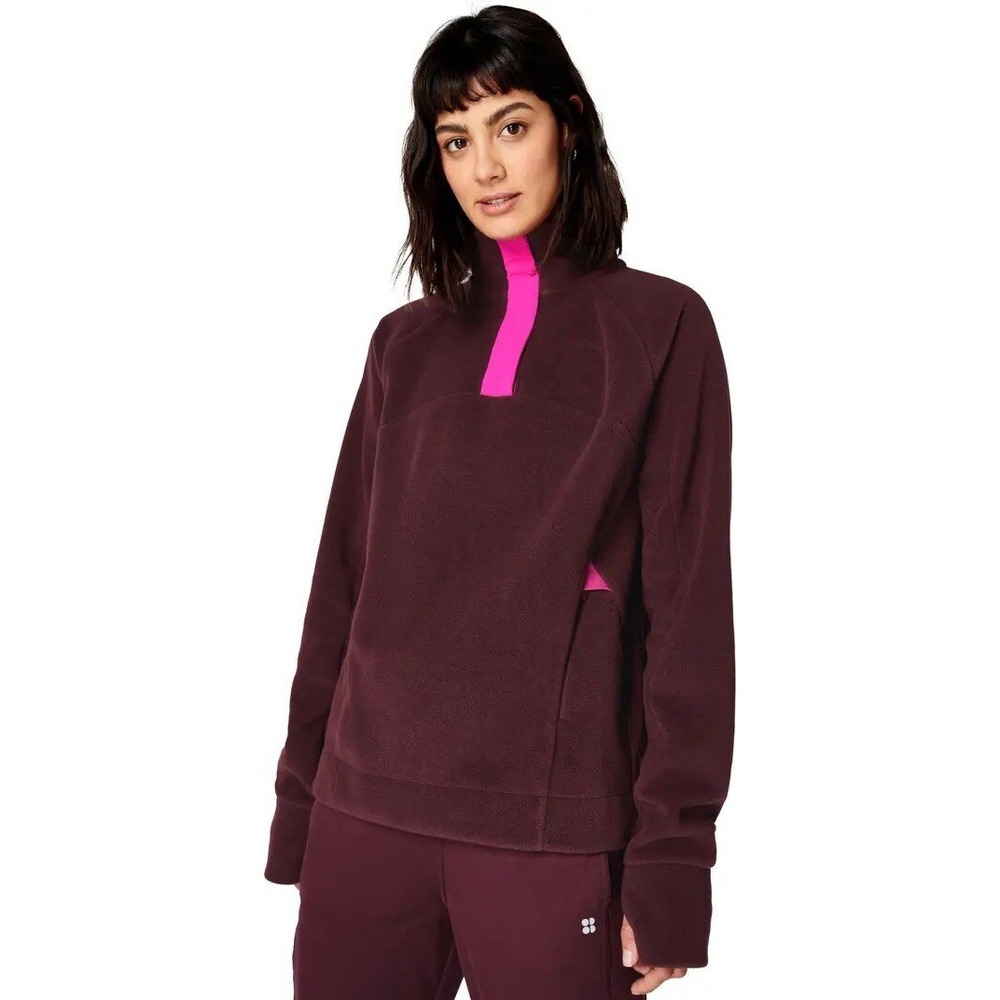 Sweaty Betty Altitude Thermal Half Snap Sweatshirt Fleece Maroon size 8-10